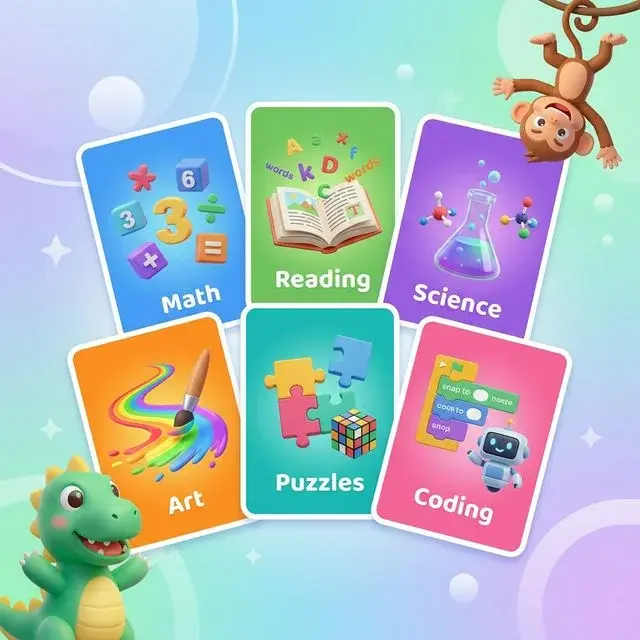 A family playing a board game together at the kitchen table with tablets set aside