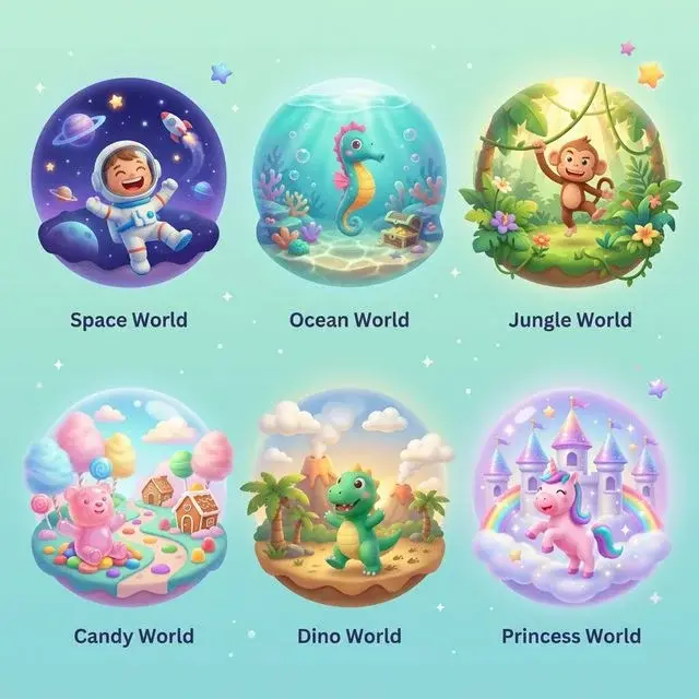 A child placing coins into three labeled jars: Save, Spend, and Give