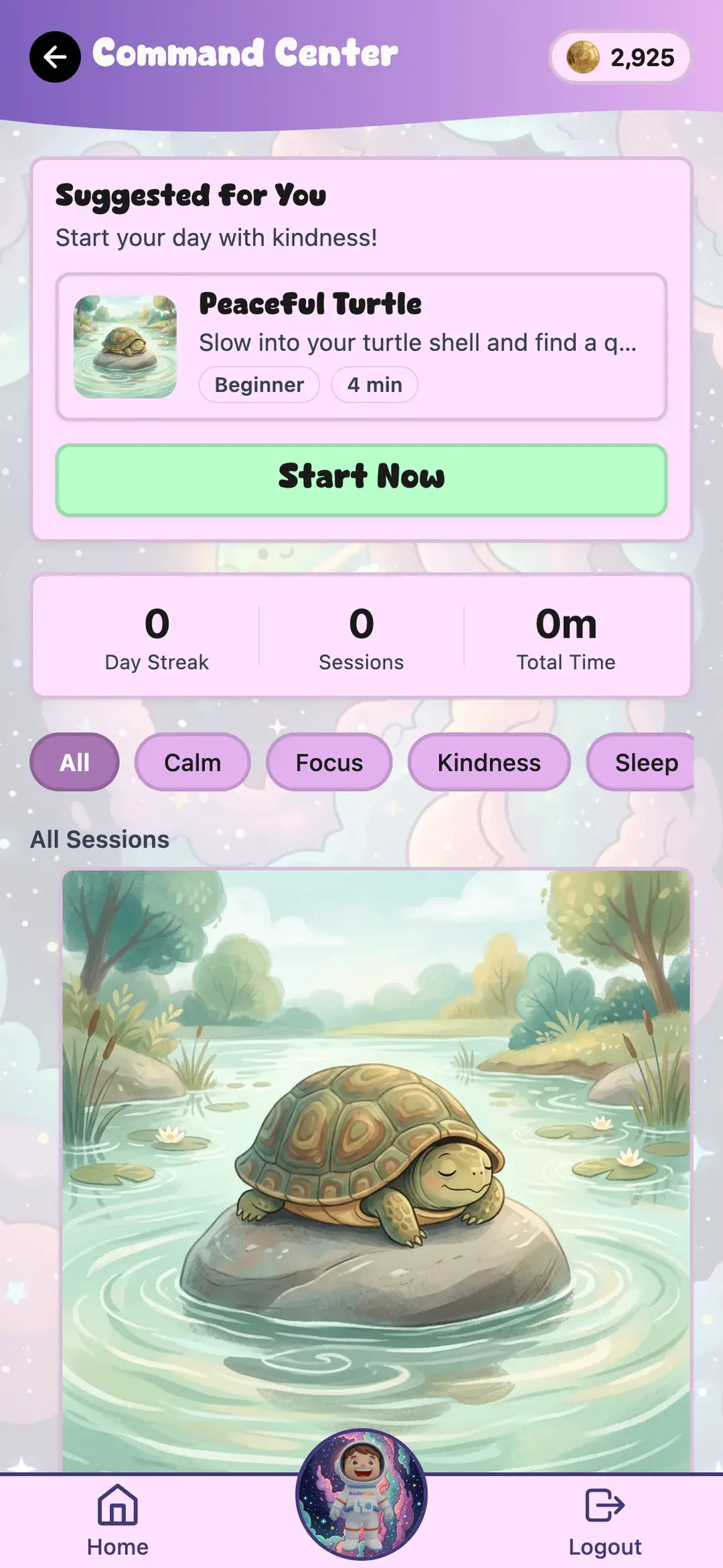 Guided meditations and calming exercises voiced by the child's companion