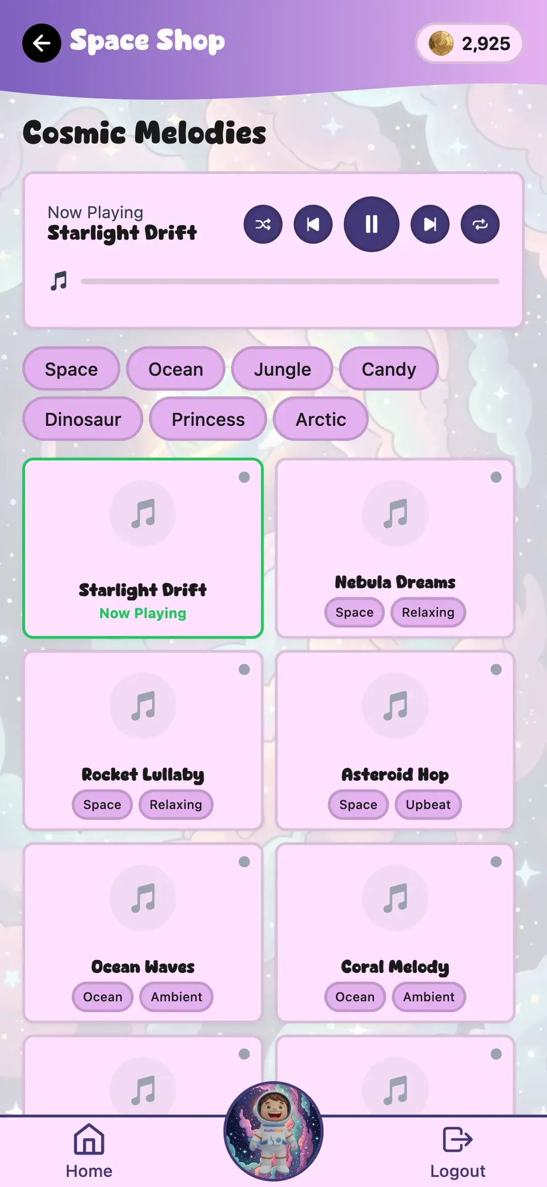 Sleep sounds and bedtime music library voiced by the child's companion