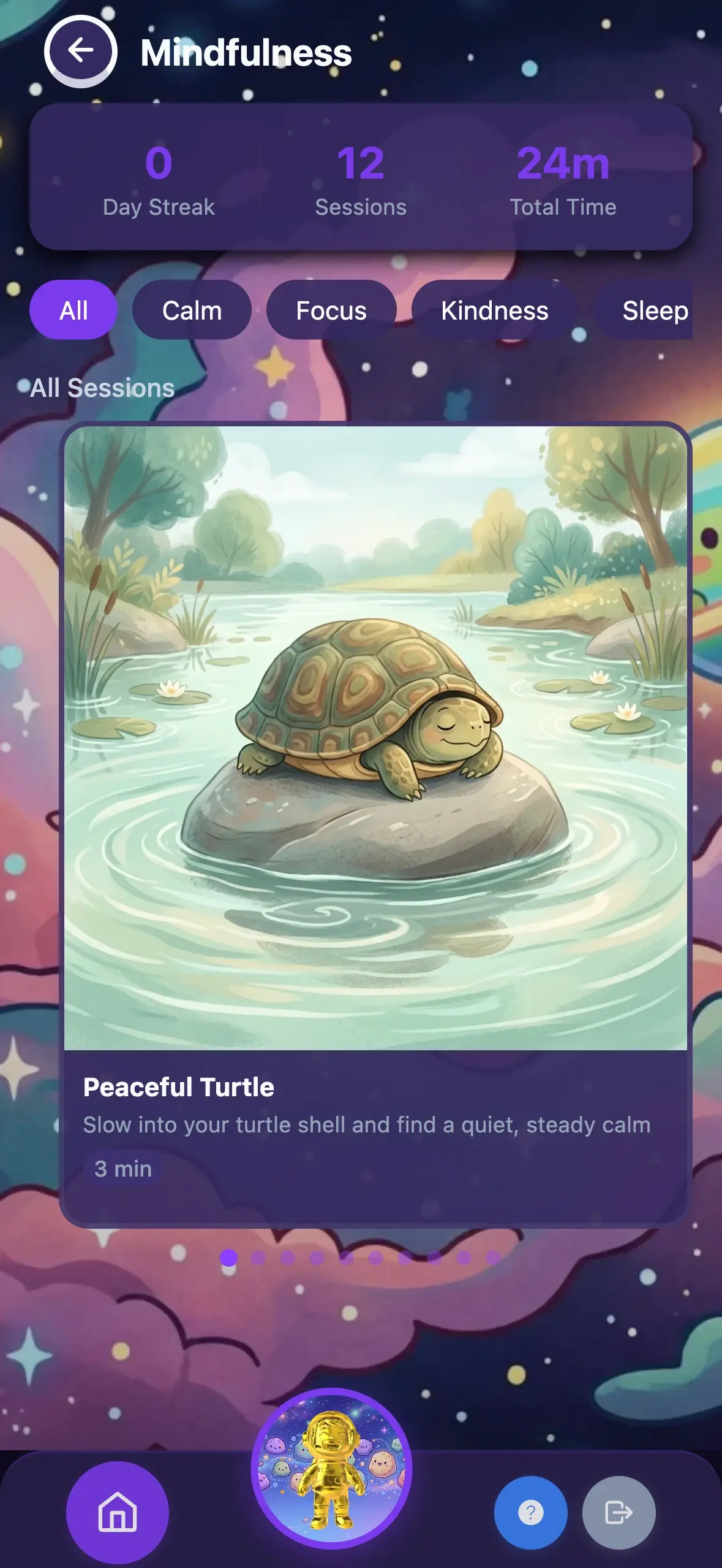 Guided meditations and calming exercises voiced by the child's companion
