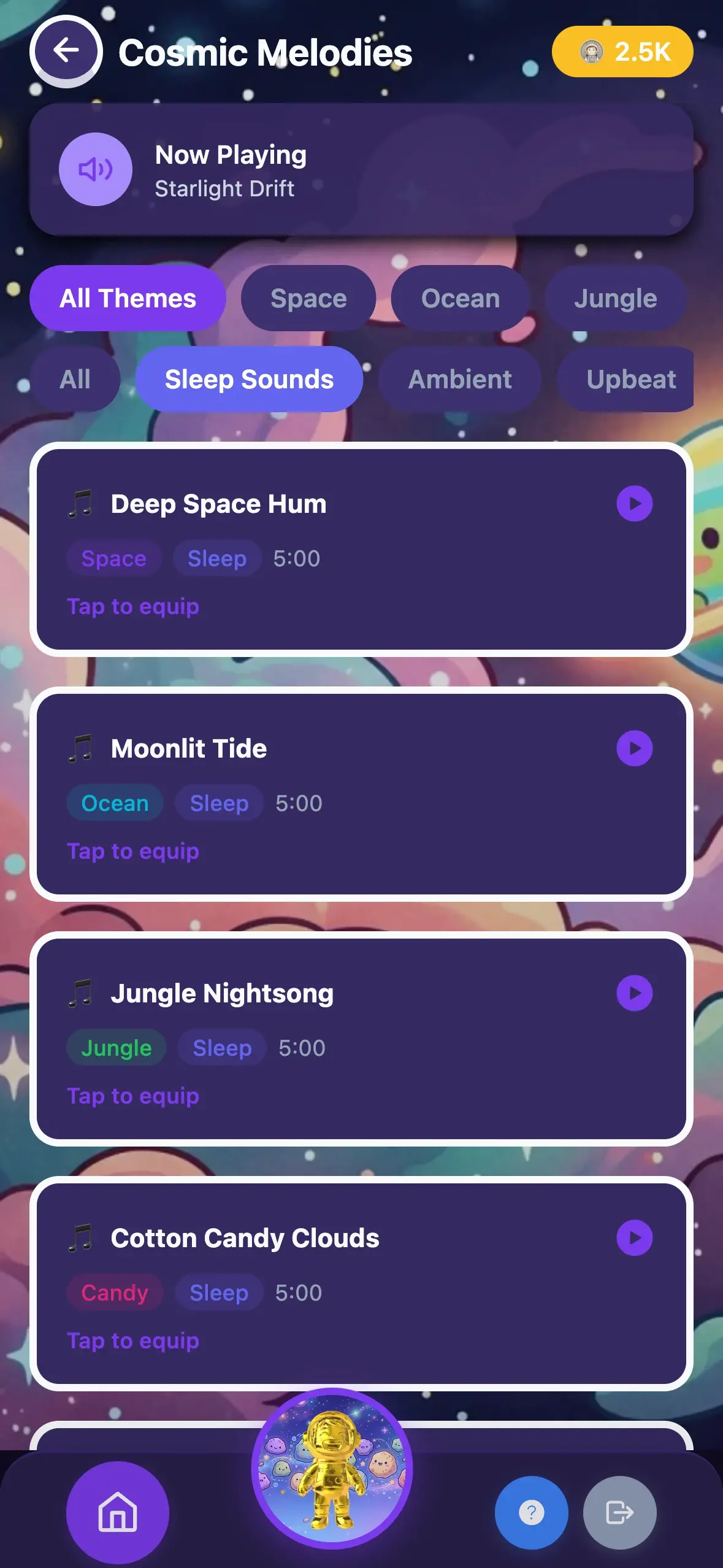 Sleep sounds and bedtime music library voiced by the child's companion
