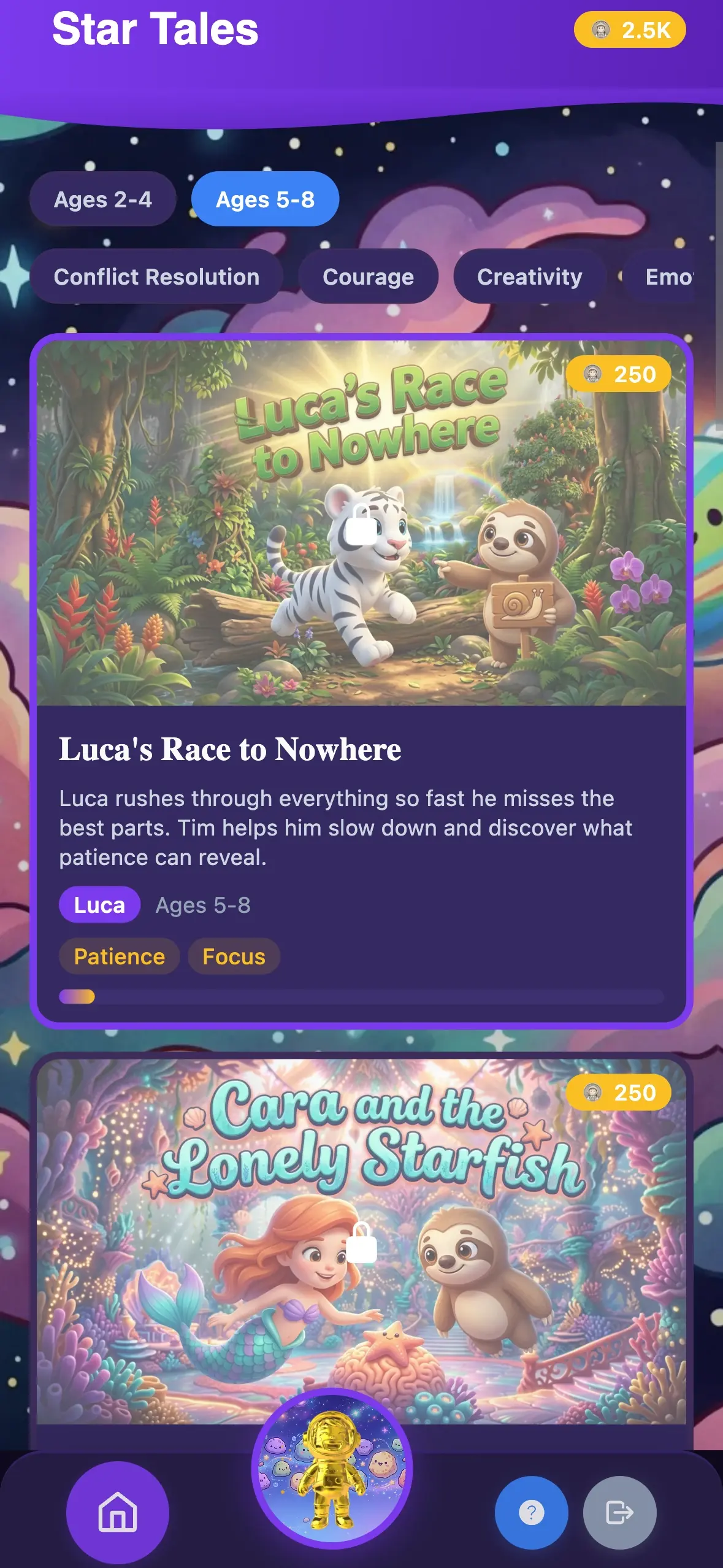 Interactive choose-your-path stories where companions model coping strategies