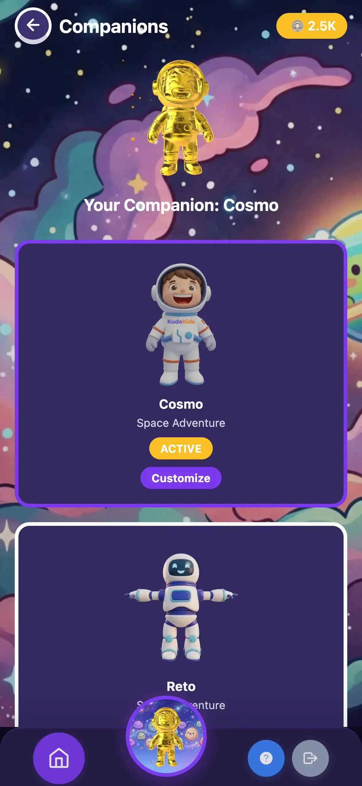 Unlock screen for new animated companions earned with Kudo Coins