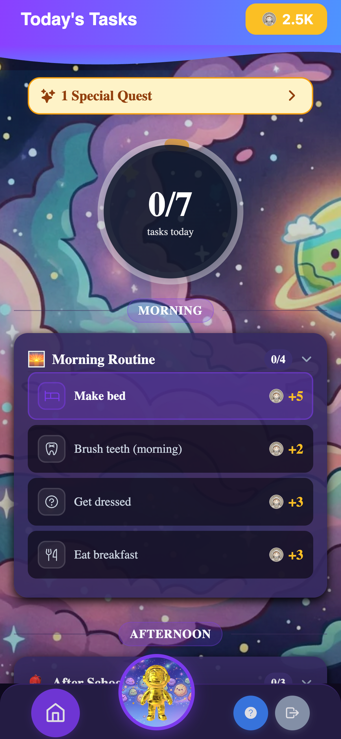 Routines screen